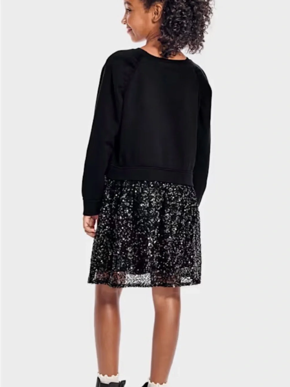 The Children's Place Black Sequin Skirt Sweatshirt Dress